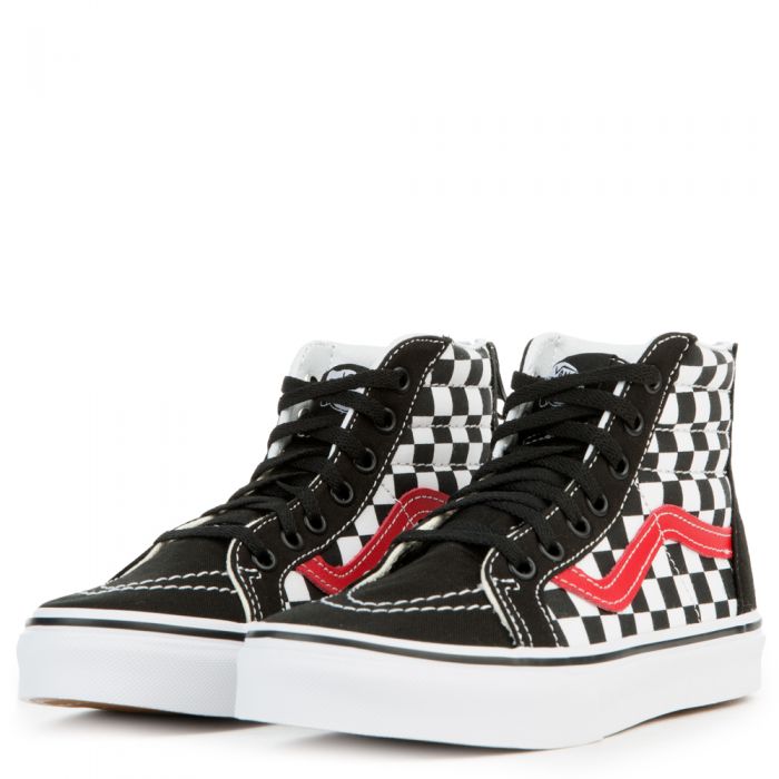 (GS) SK8-Hi Checkerboard Zip BLACK/RED/TRUE WHITE