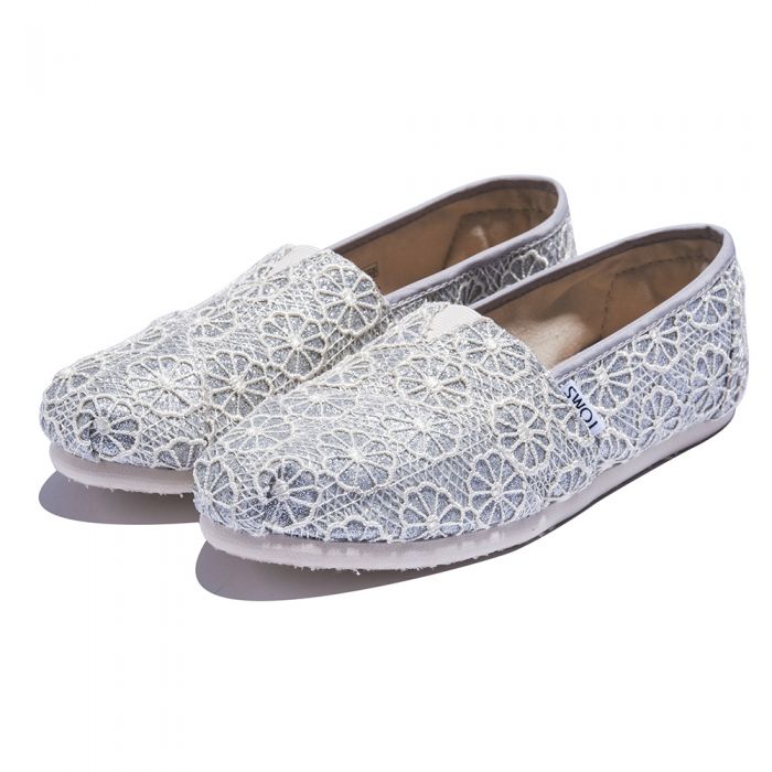 Toms for Women: Classic Silver Crochet Glitter Flat Silver