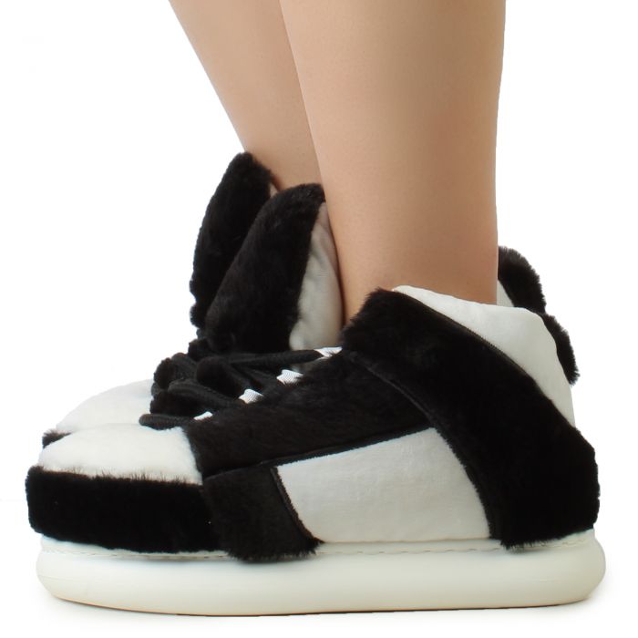 Furry Sneaker Slipper  Black/White