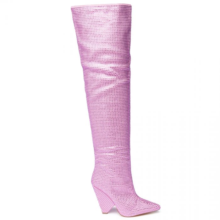 Nano-1 Rhinestone High Heel Boots Pink