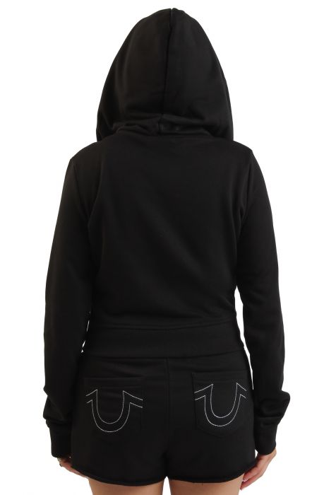 Shrunken Rope Stitch Zip Hoodie  Black