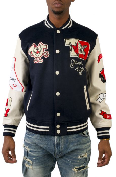 Spliced Varsity Patch Jacket Dress Blue