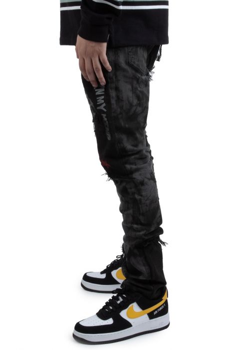 Distressed Overlay Panel Jeans Grey Denim