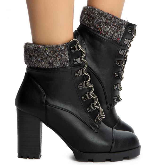Pilate-11 Lace-Up Booties Black Crinkle Wet