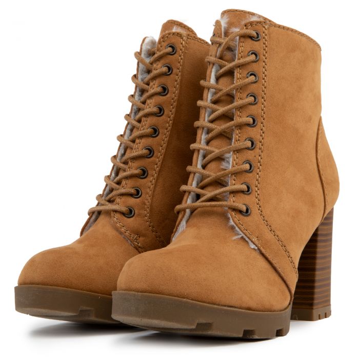 Pilate-05 Ankle Heel Booties Tan