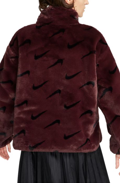 Sportswear Plush Printed Faux Fur Jacket Burgundy Crush/Black/Black