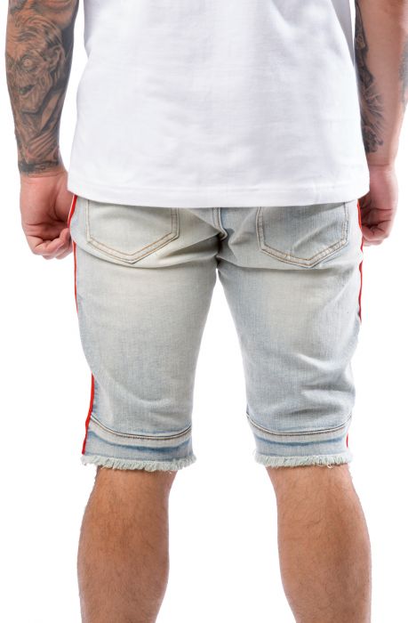 Line Stripe Denim Shorts Light Blue Striped