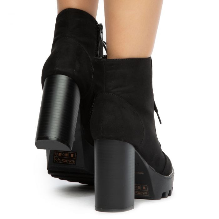 Intensity-04 Lace-Up Chunky Booties Black Faux Suede