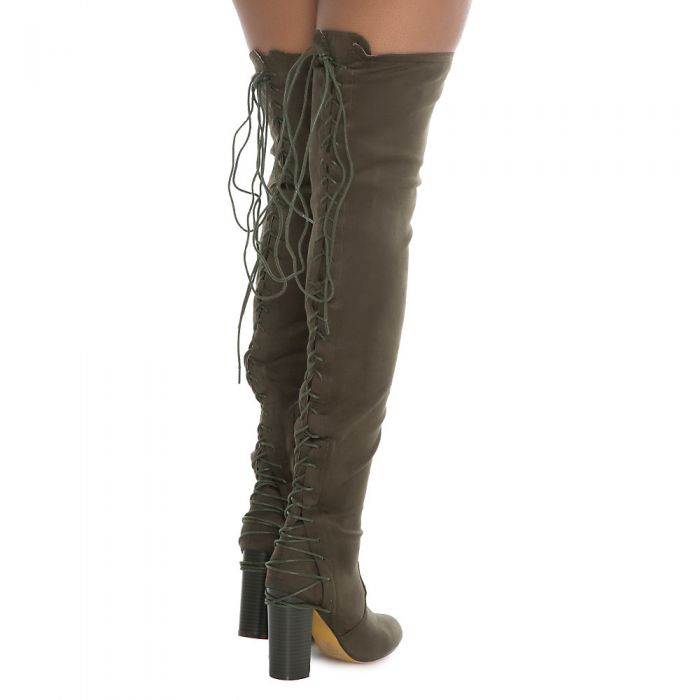 Addison-1 thigh High Lace-Up Boot Olive