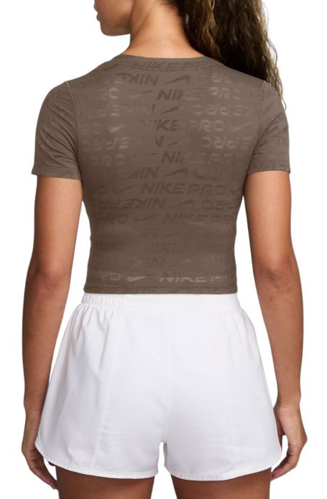 Dri-FIT Short-Sleeve Cropped Jacquard Top Mink Brown/White