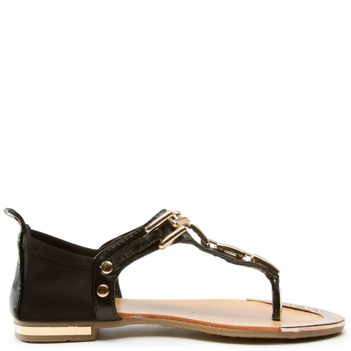 (PS) Tyler-18K Gold Chain Flat Sandal Black