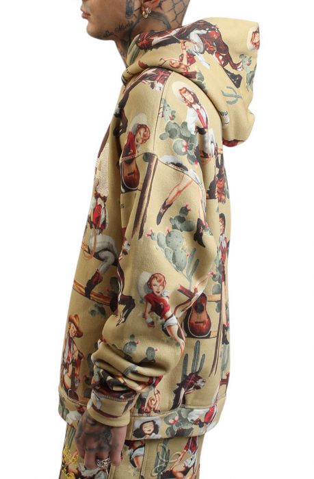 Jesse All Over Pattern Hoodie  Tan