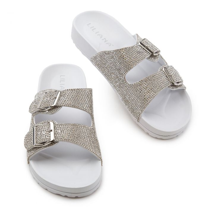 white double band sandals
