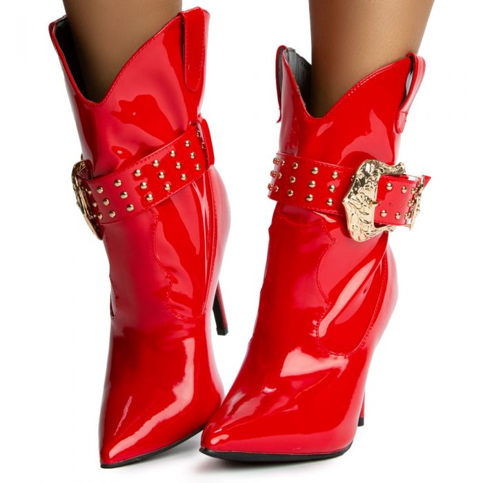 CAPE ROBBIN Reid Pointy Toe with Buckle Boots REID-RED - Shiekh