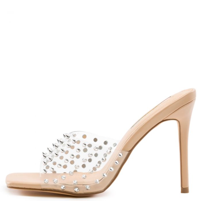 Hugo-8 Studs Stiletto High Heels Clear/Beige