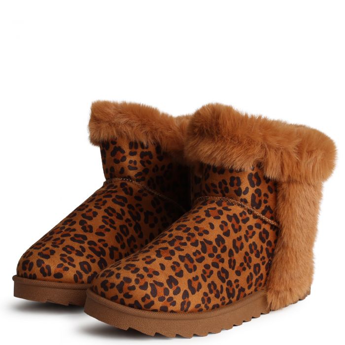 Melon-04 Ankle Fur Bootie  Leopard
