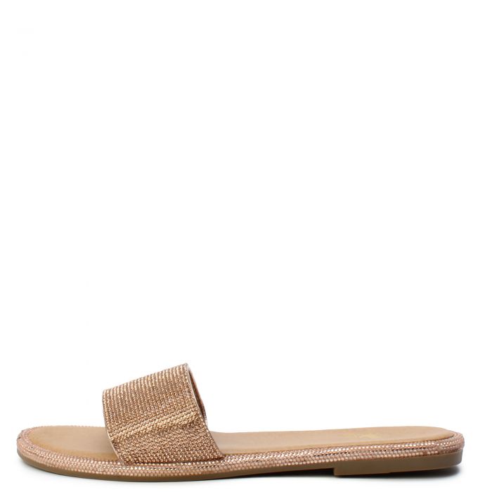 Zoe-1 Rhinestone Flat Sandal Rose Gold