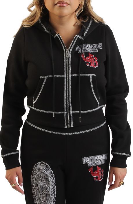 True Religion X Bella Dona Crystal Shrunken Zip Hoodie Black