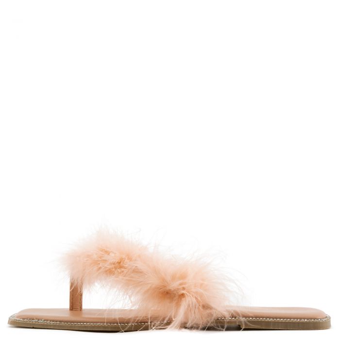 Bebe-2 Fur Thong Sandals Nude