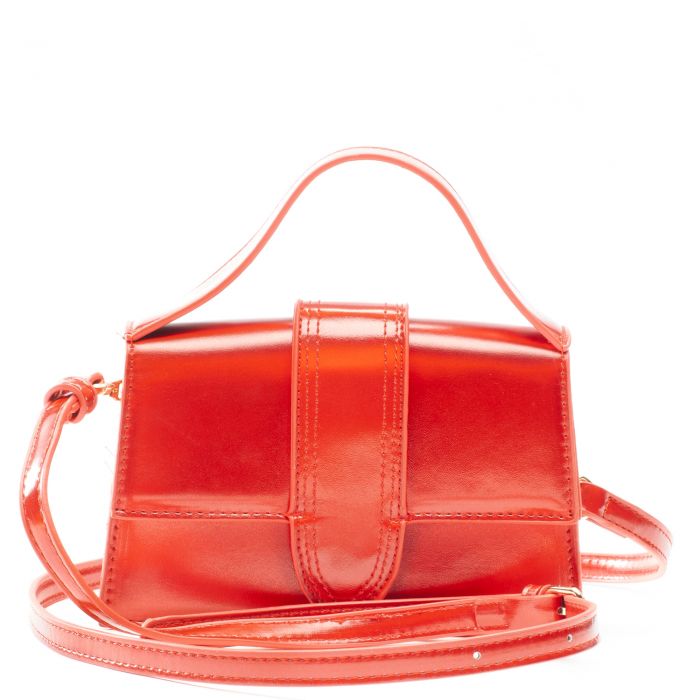 Metallic Flap Top Handle Crossbody Bag Red