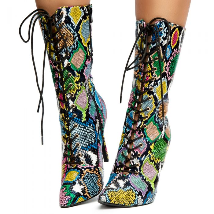 Selina-22 Pointy Toe Boots Multi Snake