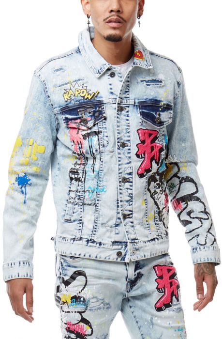 men graphic jean jacket