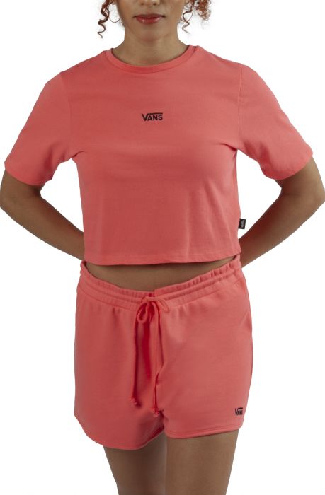 Flying V Sport Crop Crew Tee Coral Pink