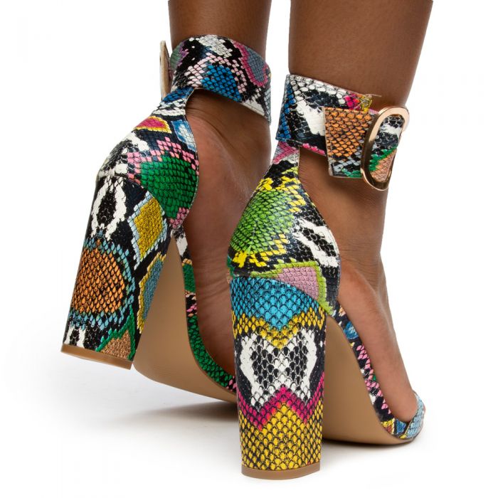 Mareum-1 Chunky High Heels Multi Snake