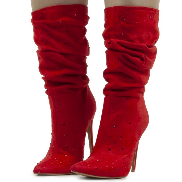 Fancified Studded Boots Red