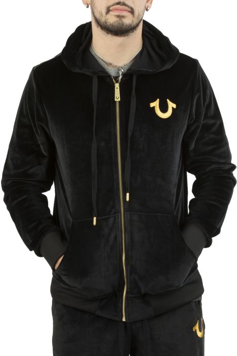 Velour Zip Hoodie Black