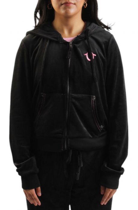 VELOUR LUREX BIG T ZIP HOODIE Black