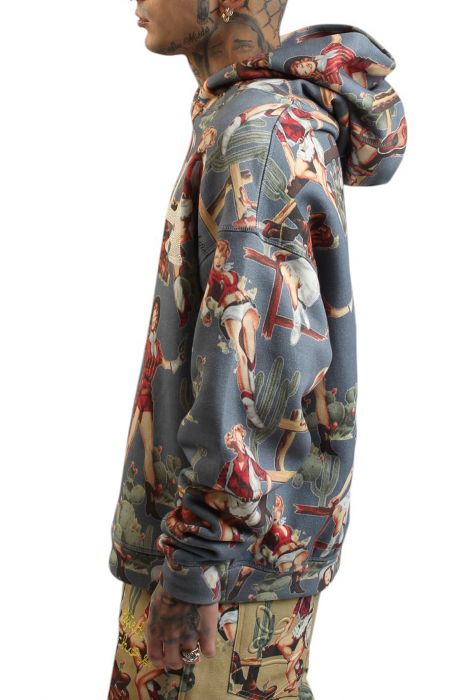 Jesse All Over Pattern Hoodie  Blue