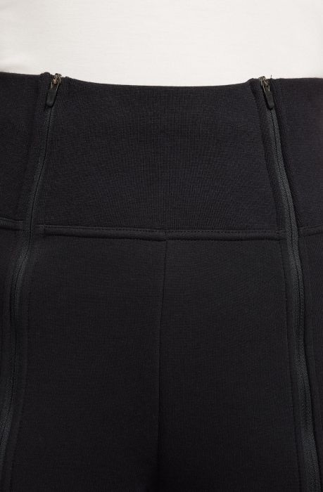 High-Waisted Slim Zip Pants Black