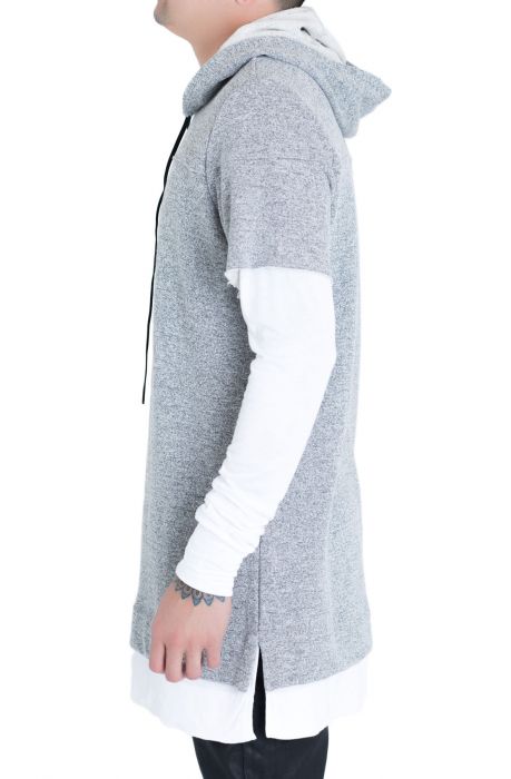 The LS Essential Layered Hoodie w/ Sleeve Zips in Heather Grey & White Heather