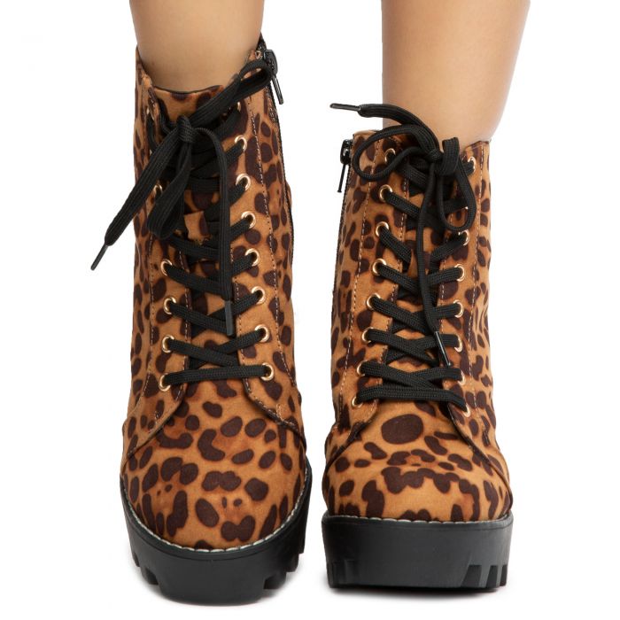 Intensity-04 Lace-Up Chunky Booties Leopard