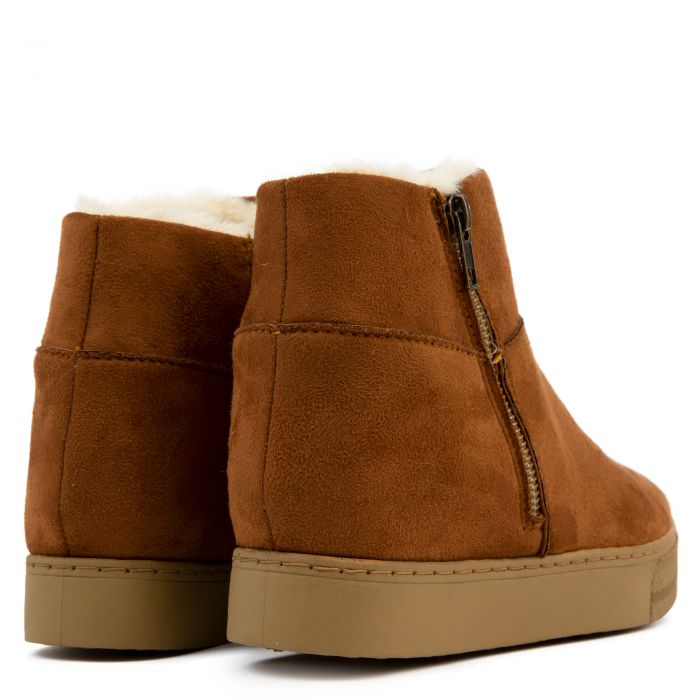Rise-10 Zip Wedge Booties Tobacco Faux Suede
