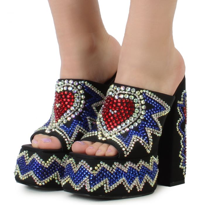 Logan Rhinestone Platform Heel Black
