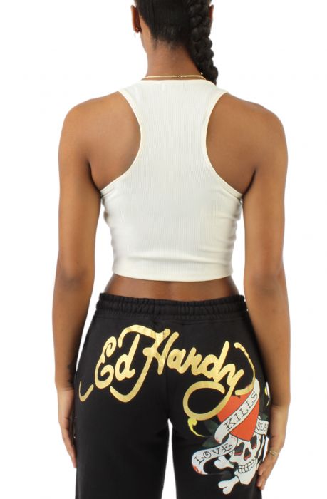 Logo V-neck Crop Top  White