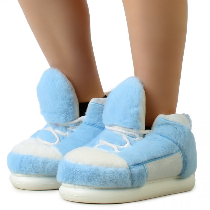 Furry Sneaker Slipper  Blue/White
