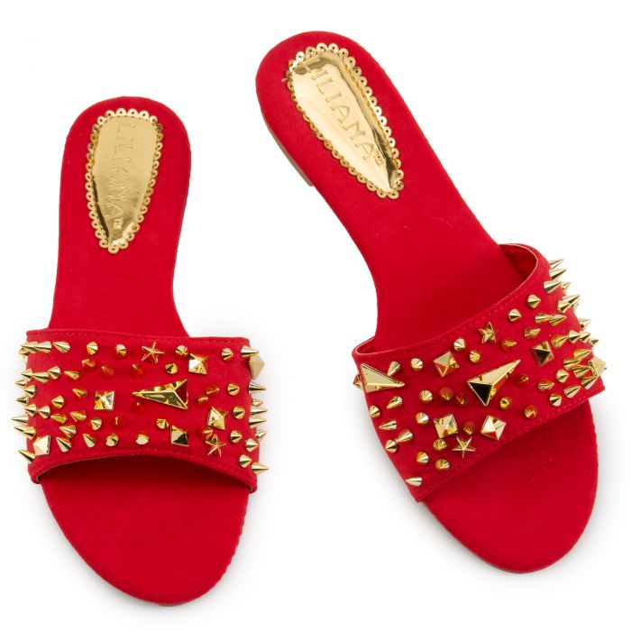 Carnival-12 Flat Studded Sandals Red