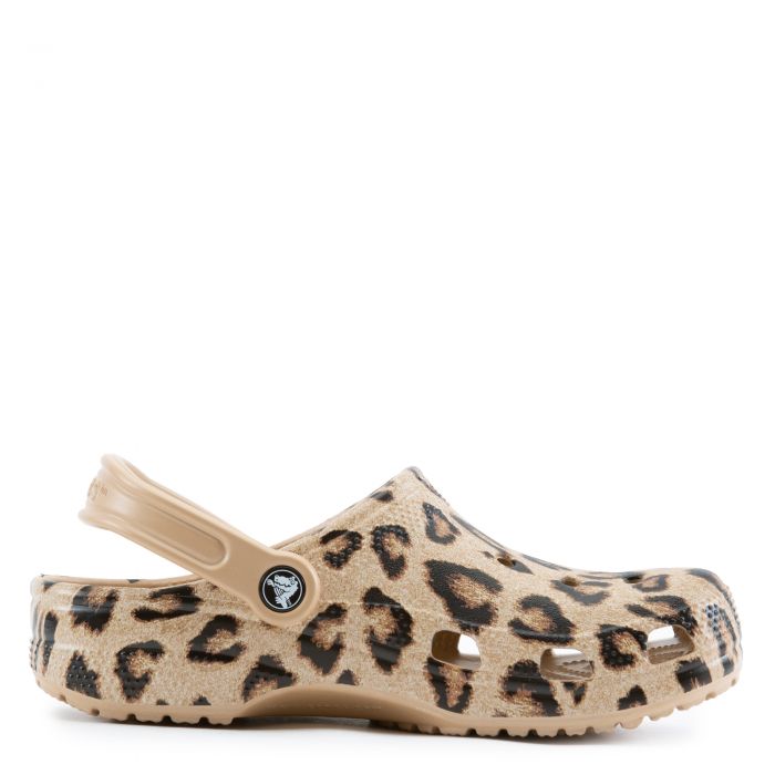 white crocs with leopard strap