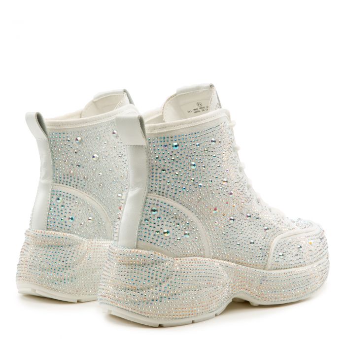 Queendom-1 Rhinestone Platform Sneakers White