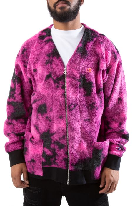 Sherpa Zip Cardigan Galaxy Dye Fantastic Fuchsia