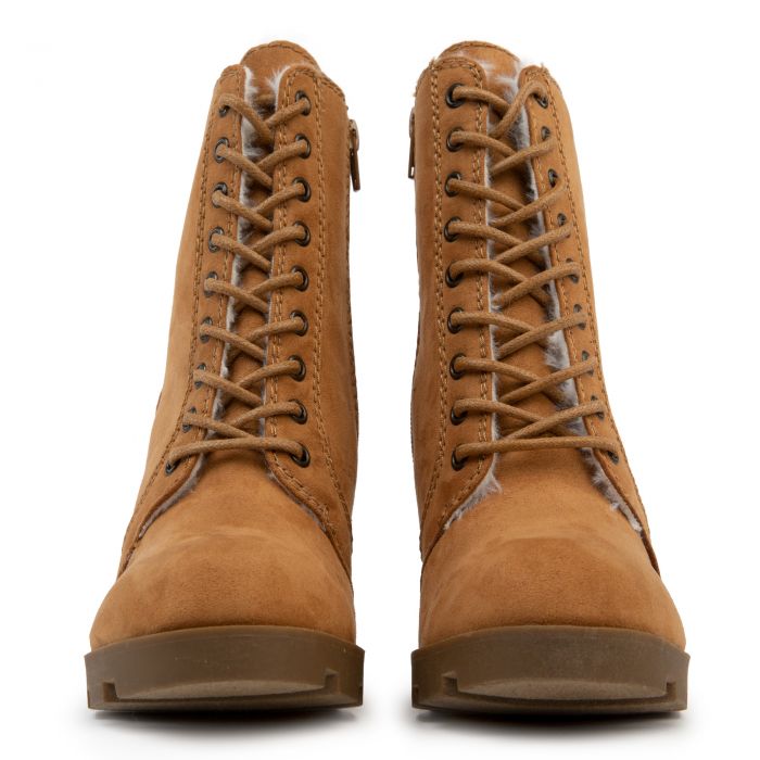 Pilate-05 Ankle Heel Booties Tan