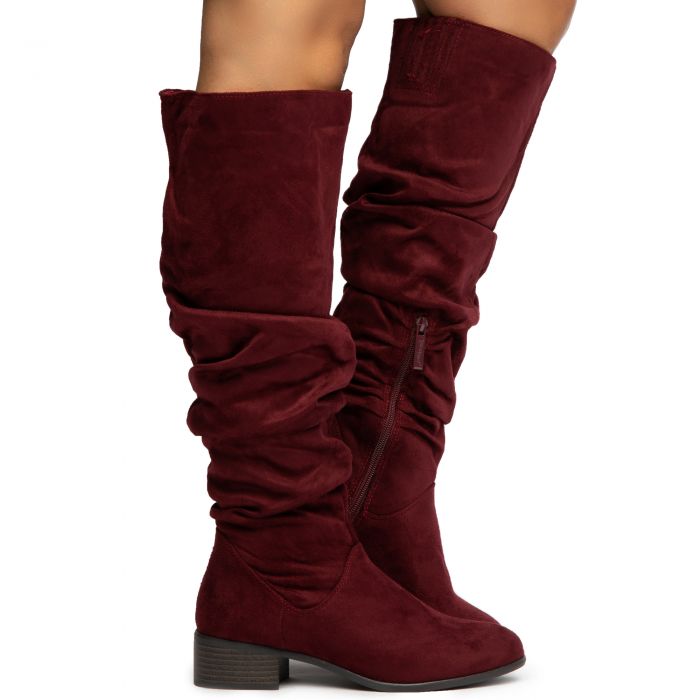 Trixie-03 Below The Knee Boots Burgundy Suede
