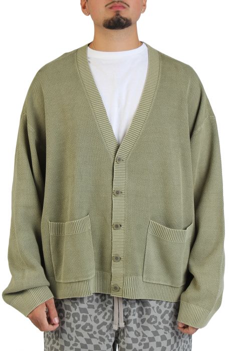 Bayview Acid Wash Cardigan Sweater Bay Leaf Green