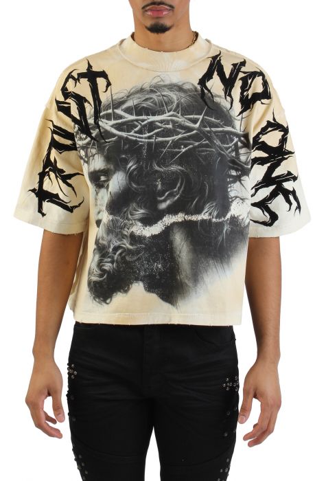 Trust No One French Terry Crop T-Shirt Ecru