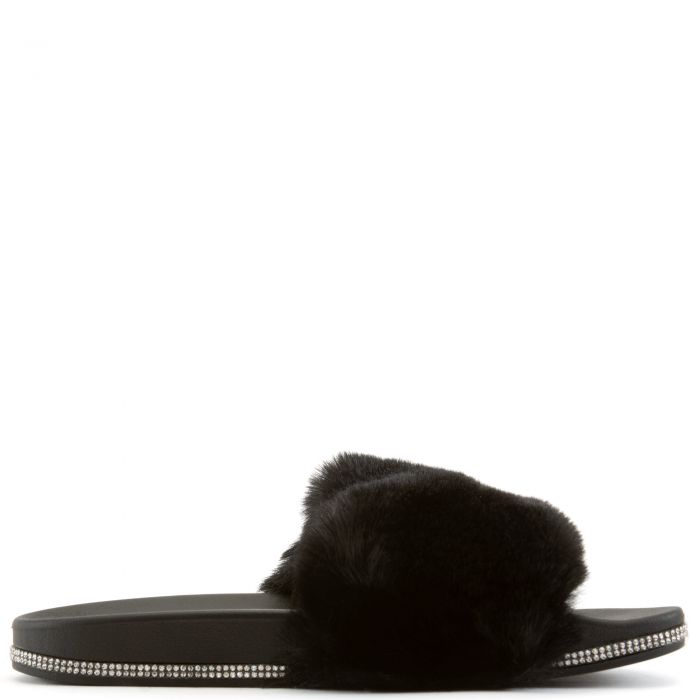 Madelle-01 Fur Slides Black Fur