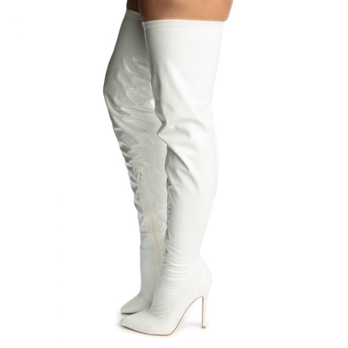 Gisele-7A Thigh High Boots White Patent