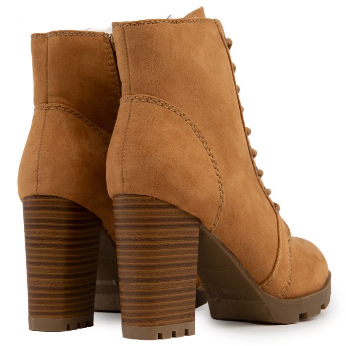 Pilate-05 Ankle Heel Booties Tan